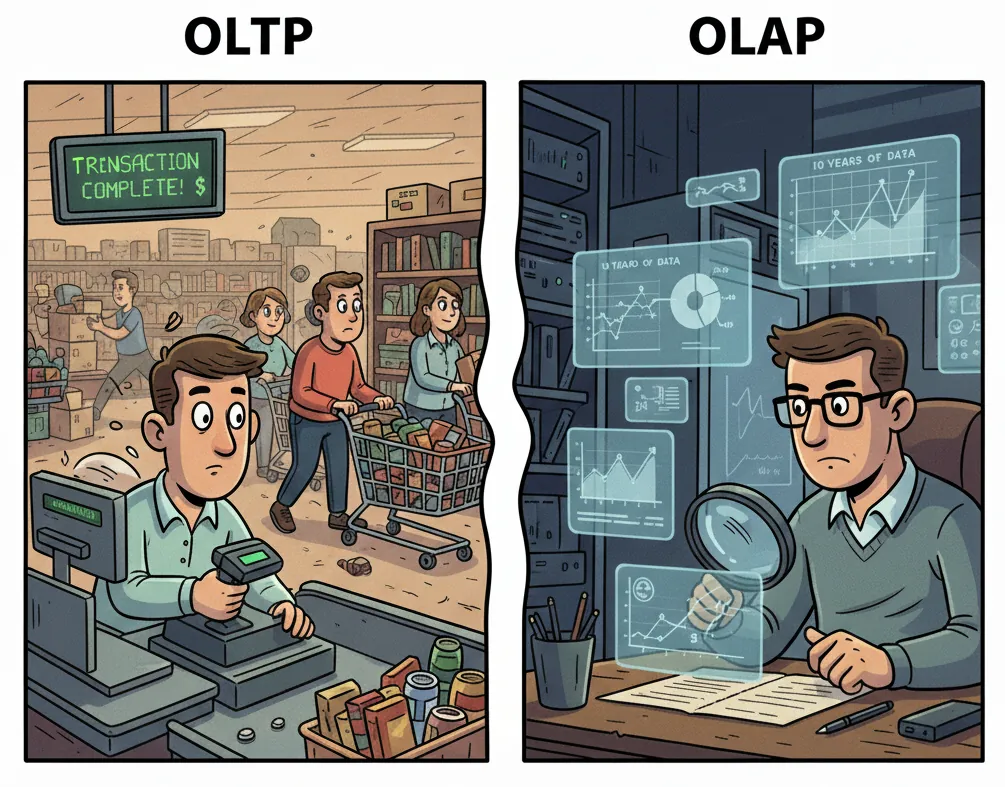 Conceptual image of OLTP vs OLAP