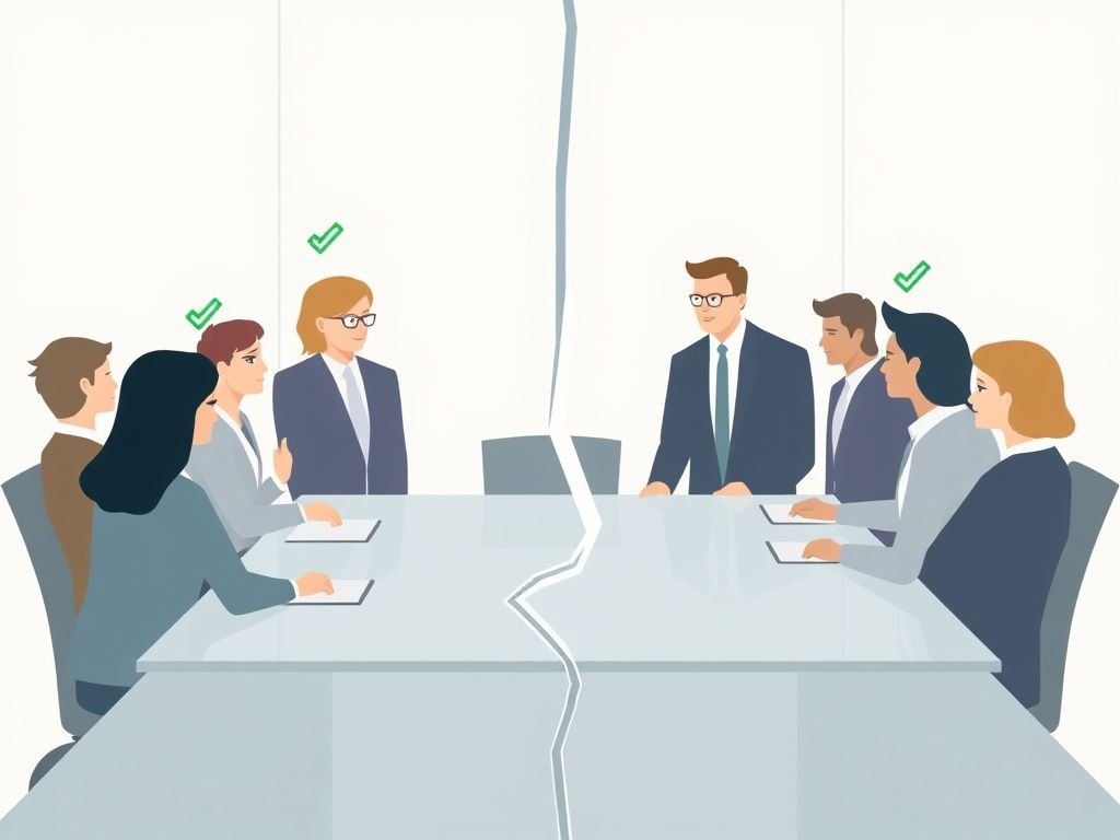 Visual representation of brittle consensus - team alignment that appears solid but shatters under pressure